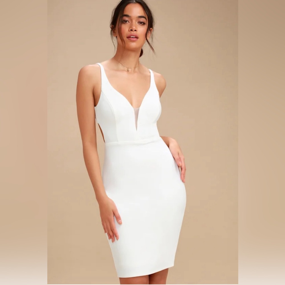 Lulus Belladonna White Backless Bodycon Midi Dress